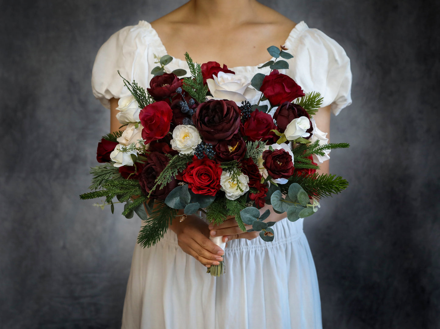 Winter Burgundy And White Bouquet