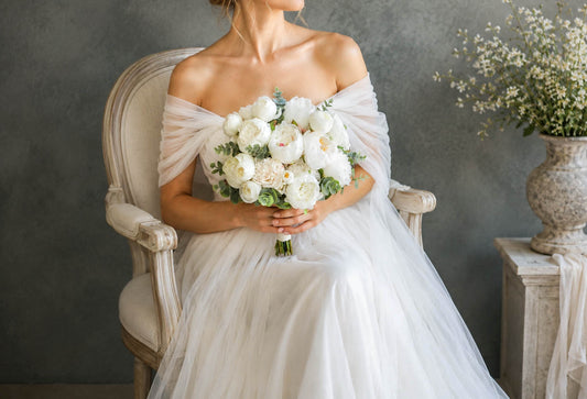 White Peony Silk Wedding Bouquet, Elegant Artificial Bridal Flowers