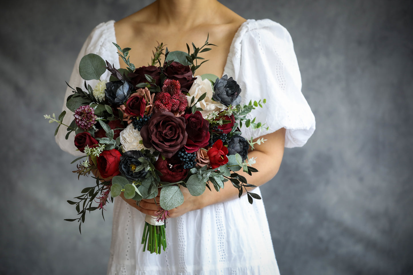 Burgundy & Ivory Gray Bouquet