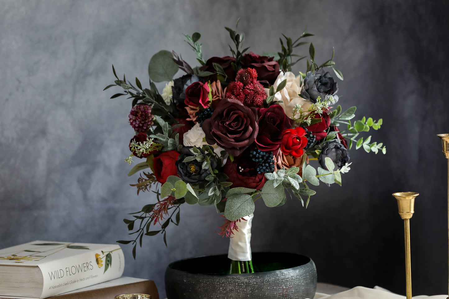 Burgundy & Ivory Gray Bouquet