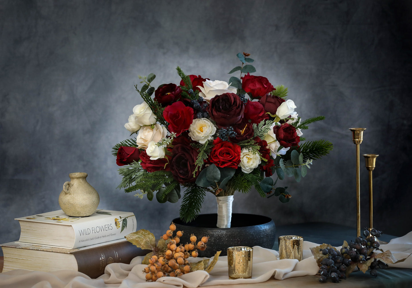 Winter Burgundy And White Bouquet