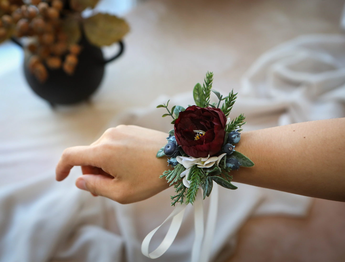 Winter Burgundy And White Bouquet