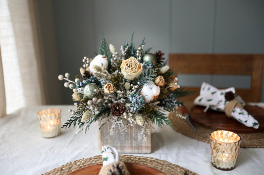 White Roses & Green Winter Arrangement