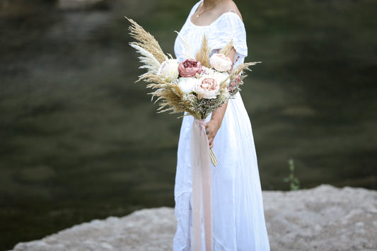 Dusty Pink Peony & Pampas Bouquet