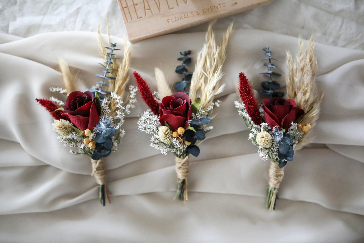 Burgundy Roses & Peony Pampas Bouquet
