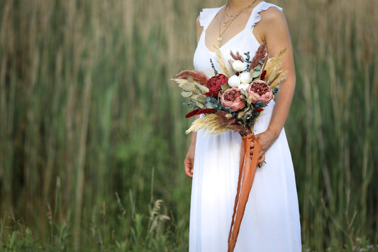 Burgundy Roses & Peony Pampas Bouquet