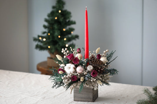 Dried Hot Pink Flowers Candle Centerpiece
