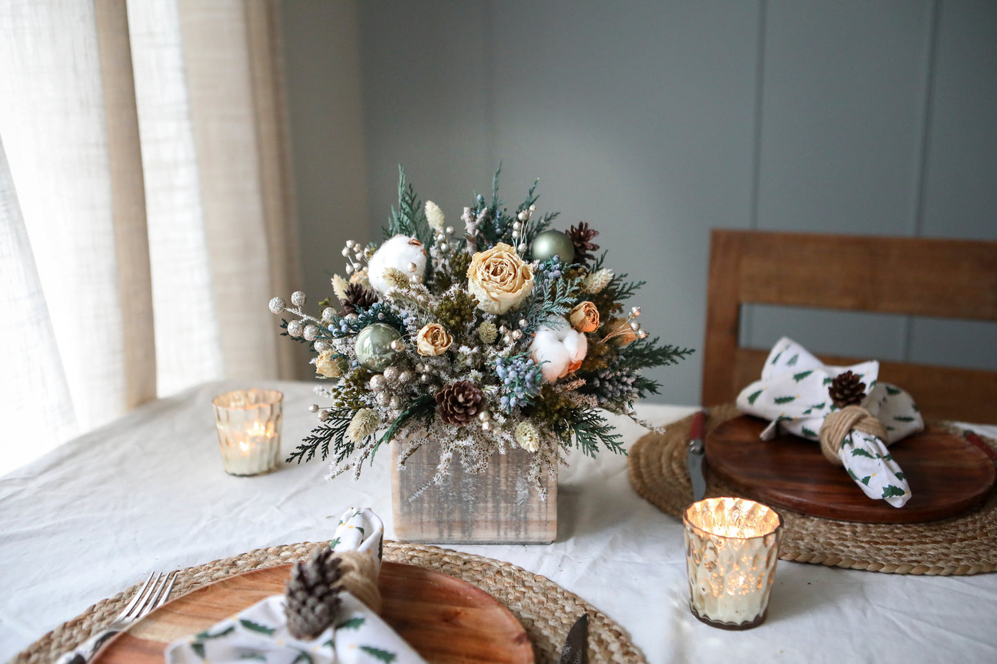 White Roses & Green Winter Arrangement