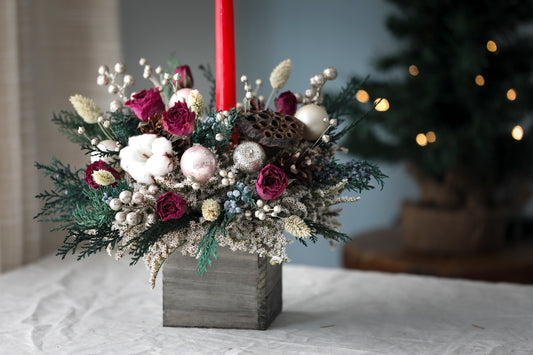 Dried Hot Pink Flowers Candle Centerpiece