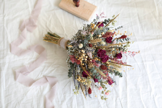 Eucalyptus & Hot Pink Roses Boho Bouquet