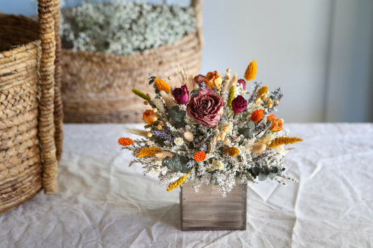 Dreid Purple & Yellow Roses Centerpiece