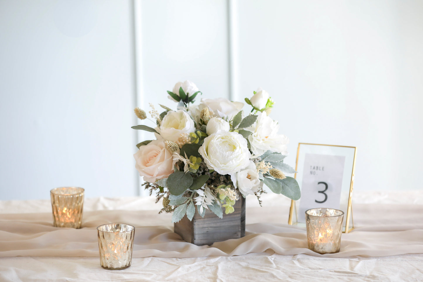 White & Eucalyptus Centerpiece