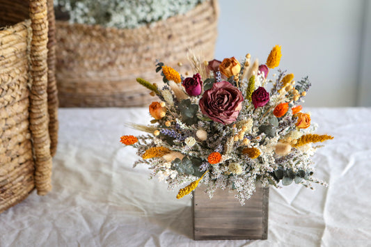 Dreid Purple & Yellow Roses Centerpiece