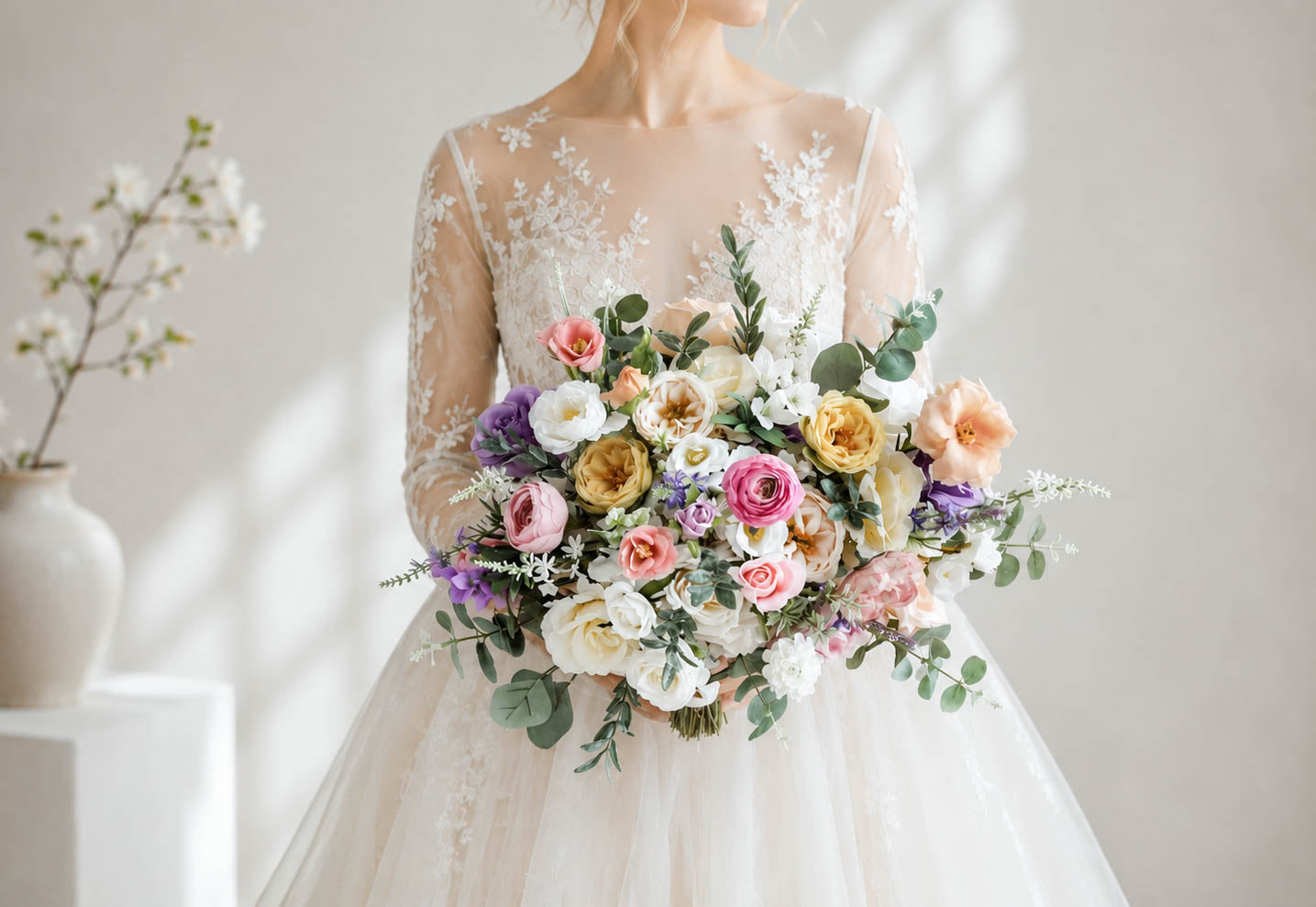 Spring Boho Bouquet, Silk Wedding Bouquet, Bridal Set, Bridesmaids