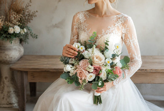 Dusty Pink Silk Wedding Bouquet, Wildflower Artificial Bridal Flowers