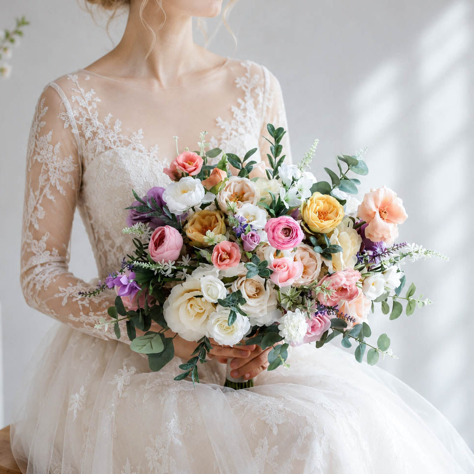 Spring Colorful Boho Bouquet with rose and ranunculus 