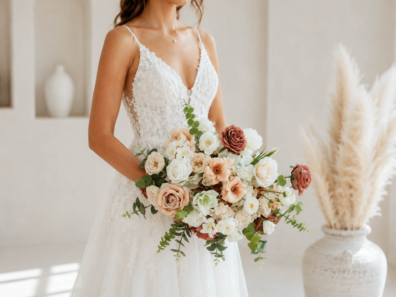 Netral Earth Bouquet, Silk Flower Wedding Bouquet, Bridesmaids, Bridal Set