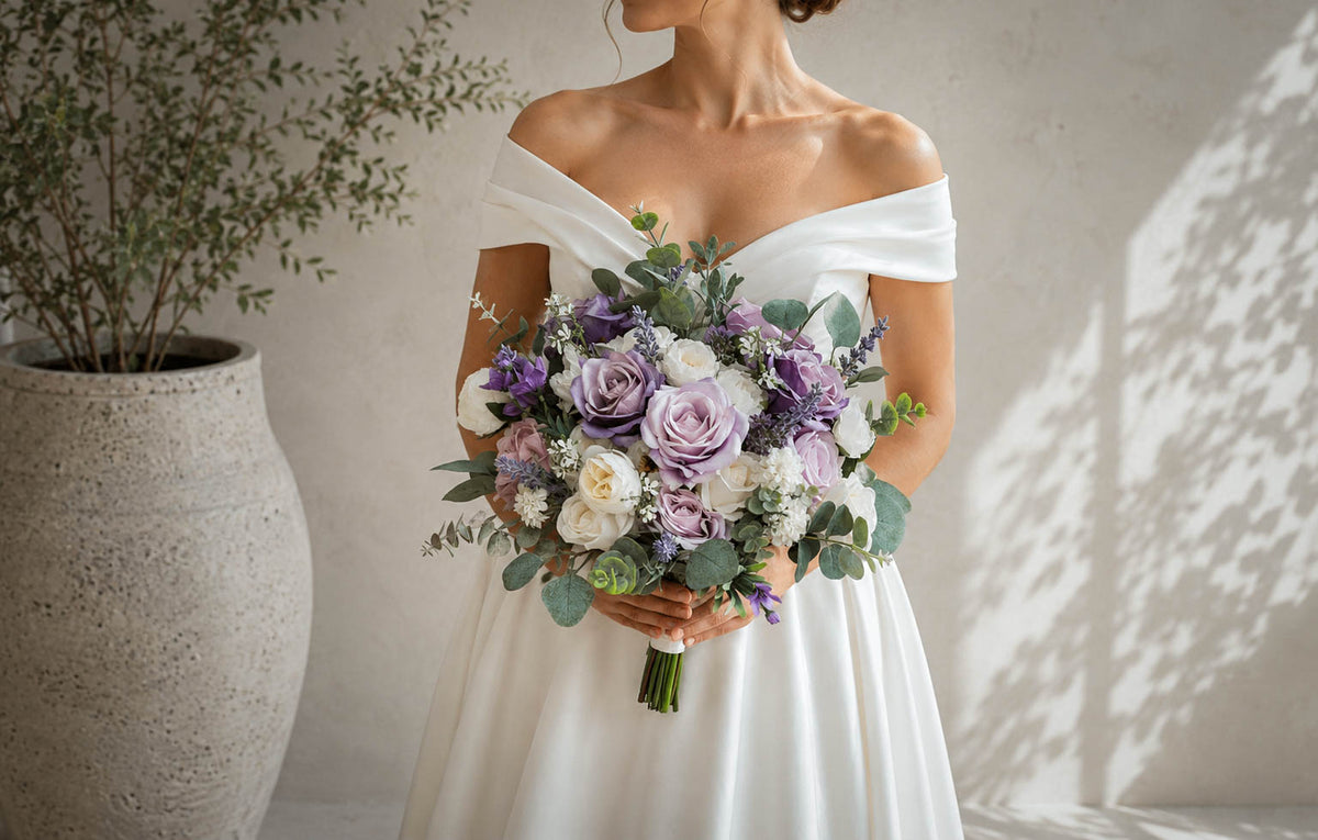 Lavender Silk Wedding Bouquet, Romantic Artificial Bridal Flowers