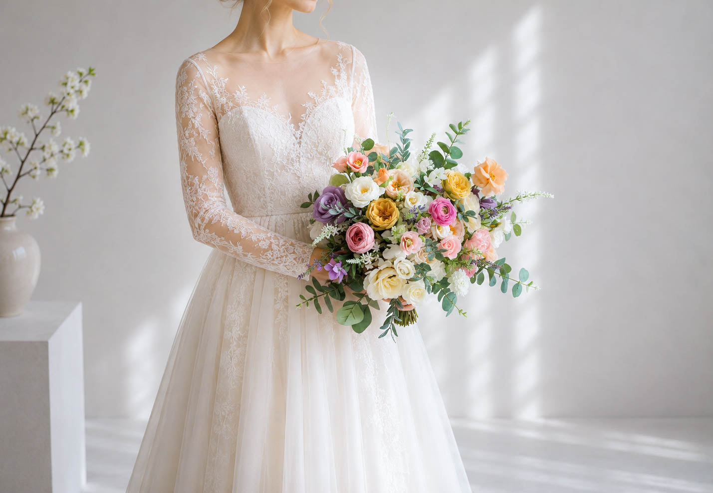 Spring Boho Bouquet, Silk Wedding Bouquet, Bridal Set, Bridesmaids