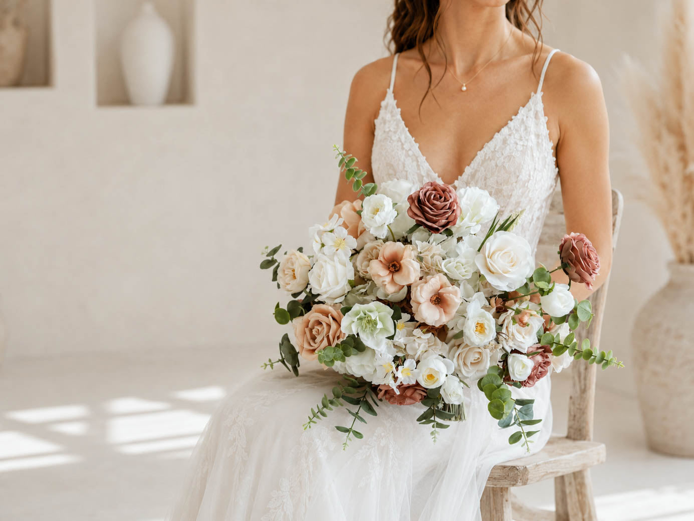 Netral Earth Bouquet, Silk Flower Wedding Bouquet, Bridesmaids, Bridal Set