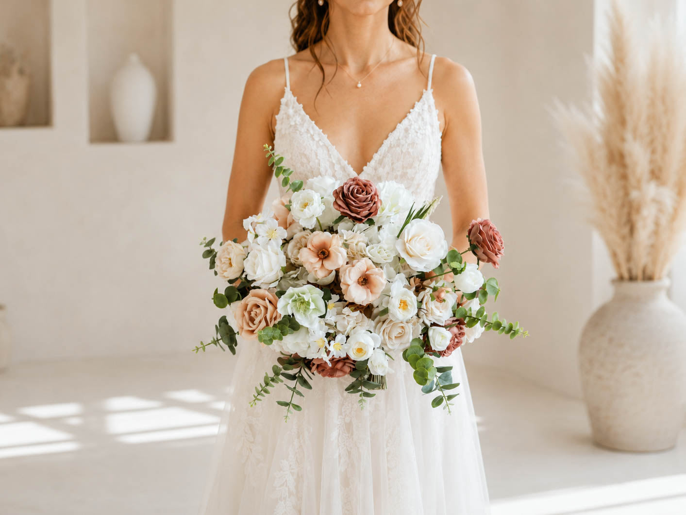 Netral Earth Bouquet, Silk Flower Wedding Bouquet, Bridesmaids, Bridal Set