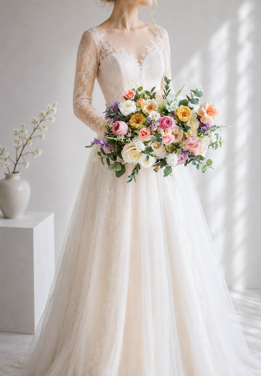 Spring Boho Bouquet, Silk Wedding Bouquet, Bridal Set, Bridesmaids