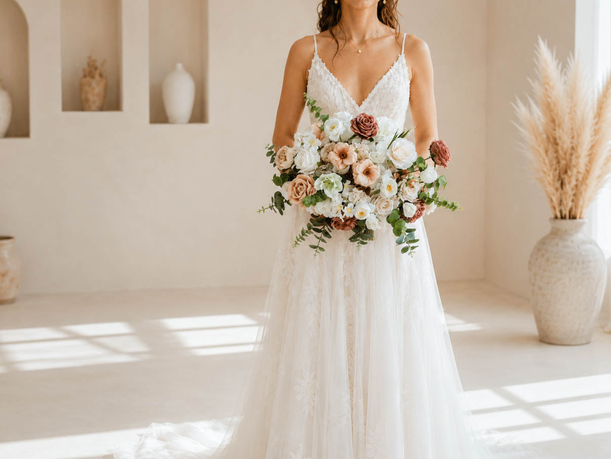 Netral Earth Bouquet, Silk Flower Wedding Bouquet, Bridesmaids, Bridal Set