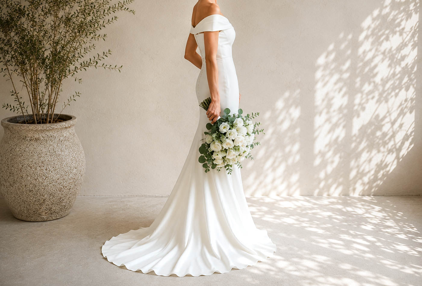 White and Sage Silk Wedding Bouquet, Eucalyptus Artificial Bridal Flowers