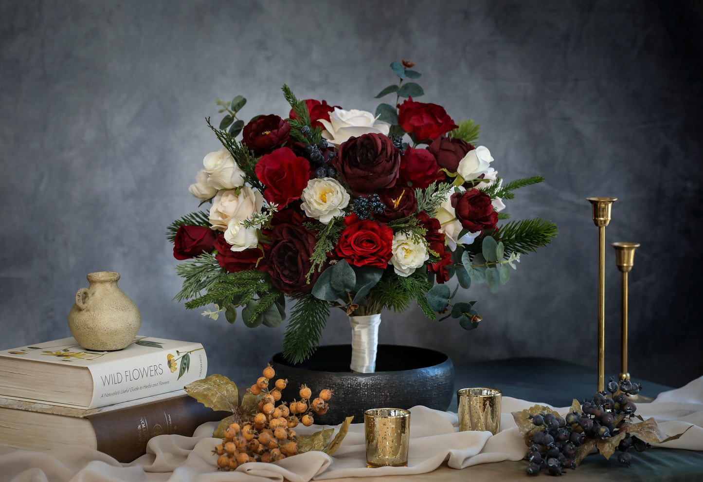 Winter Burgundy And White Bouquet