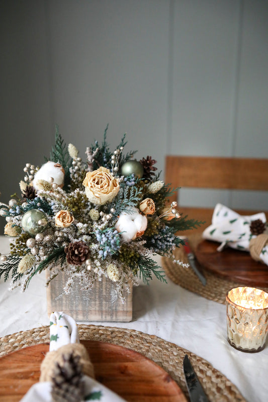 White Roses & Green Winter Arrangement