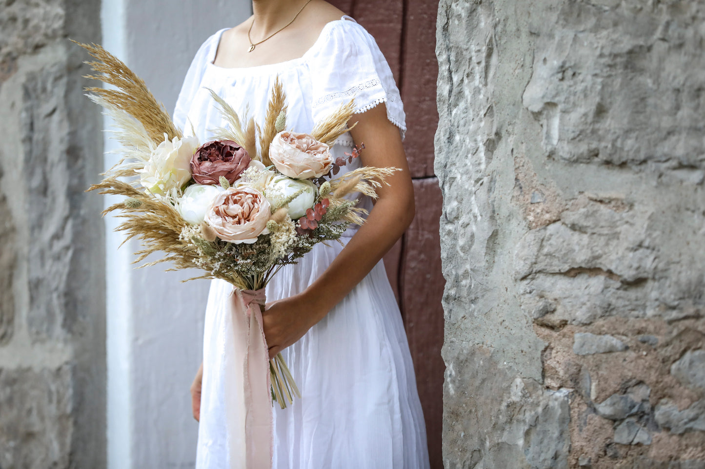 Dusty Pink Peony & Pampas Bouquet
