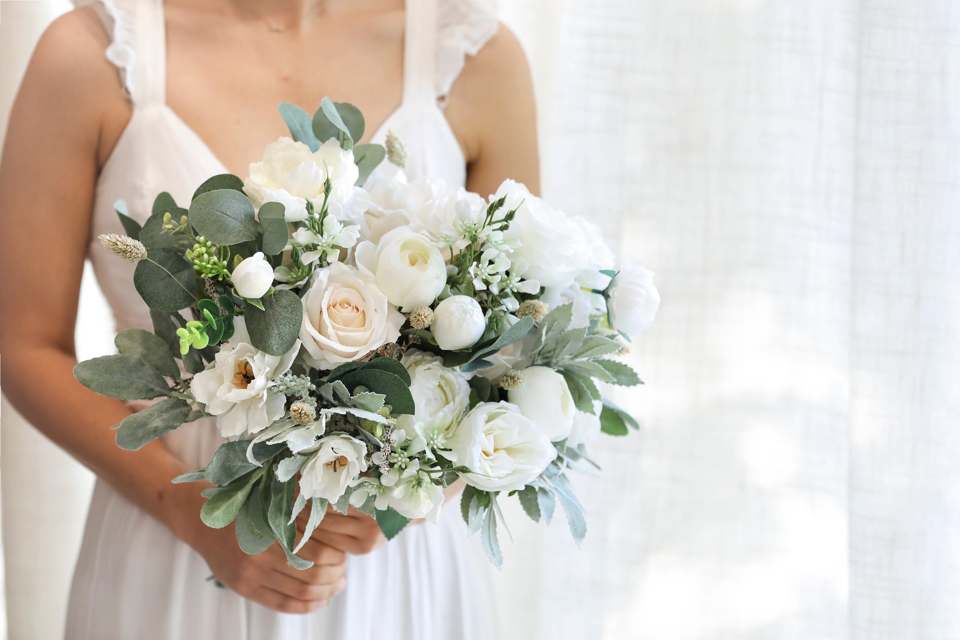 White Sage Silk Flowers Bouquet – Heavenpartyflowers