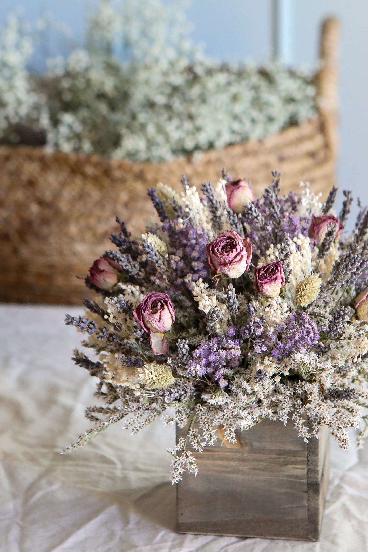 Lavender & Dried Roses Table Centerpiece