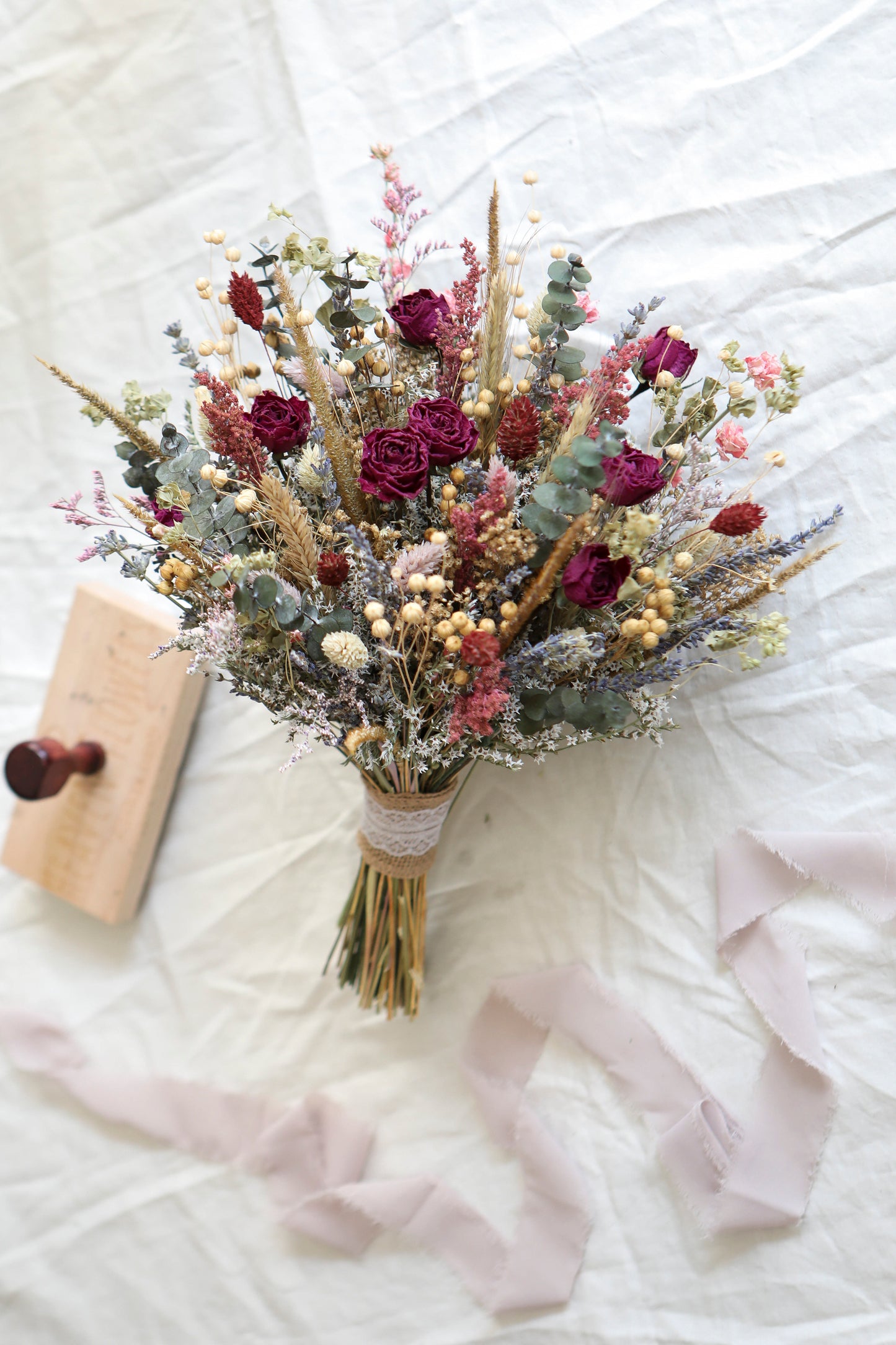 Eucalyptus & Hot Pink Roses Boho Bouquet